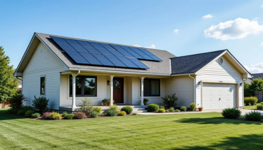 Ranch style home in Raleigh with solar panels on it's roof