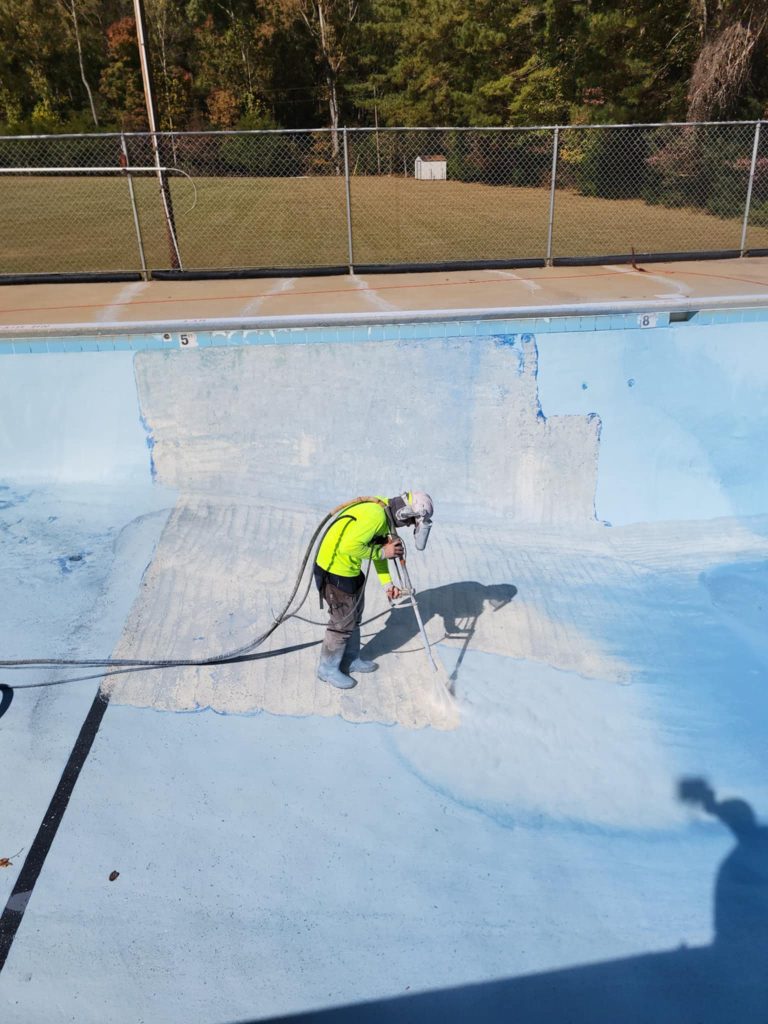 Pool repair with hydroblasting and pool epoxy coating
